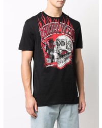 schwarzes bedrucktes T-Shirt mit einem Rundhalsausschnitt von Philipp Plein