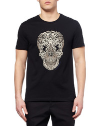 schwarzes bedrucktes T-Shirt mit einem Rundhalsausschnitt von Alexander McQueen