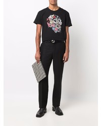 schwarzes bedrucktes T-Shirt mit einem Rundhalsausschnitt von Alexander McQueen