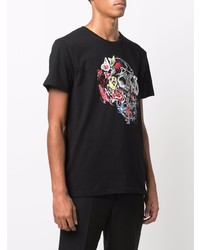 schwarzes bedrucktes T-Shirt mit einem Rundhalsausschnitt von Alexander McQueen