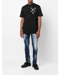 schwarzes bedrucktes T-Shirt mit einem Rundhalsausschnitt von Philipp Plein