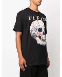 schwarzes bedrucktes T-Shirt mit einem Rundhalsausschnitt von Philipp Plein