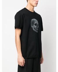 schwarzes bedrucktes T-Shirt mit einem Rundhalsausschnitt von Alexander McQueen