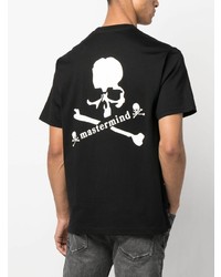 schwarzes bedrucktes T-Shirt mit einem Rundhalsausschnitt von Mastermind Japan