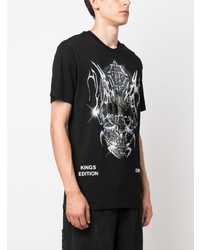 schwarzes bedrucktes T-Shirt mit einem Rundhalsausschnitt von Philipp Plein