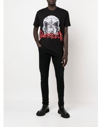 schwarzes bedrucktes T-Shirt mit einem Rundhalsausschnitt von Philipp Plein