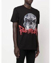 schwarzes bedrucktes T-Shirt mit einem Rundhalsausschnitt von Philipp Plein