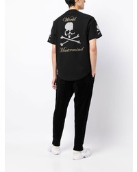 schwarzes bedrucktes T-Shirt mit einem Rundhalsausschnitt von Mastermind World