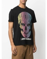 schwarzes bedrucktes T-Shirt mit einem Rundhalsausschnitt von Just Cavalli