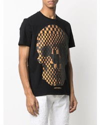 schwarzes bedrucktes T-Shirt mit einem Rundhalsausschnitt von Just Cavalli