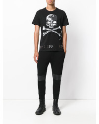 schwarzes bedrucktes T-Shirt mit einem Rundhalsausschnitt von Philipp Plein