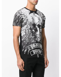 schwarzes bedrucktes T-Shirt mit einem Rundhalsausschnitt von Philipp Plein