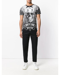 schwarzes bedrucktes T-Shirt mit einem Rundhalsausschnitt von Philipp Plein