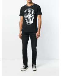 schwarzes bedrucktes T-Shirt mit einem Rundhalsausschnitt von Philipp Plein