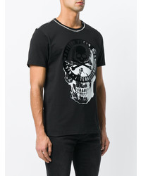 schwarzes bedrucktes T-Shirt mit einem Rundhalsausschnitt von Philipp Plein