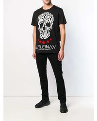 schwarzes bedrucktes T-Shirt mit einem Rundhalsausschnitt von Philipp Plein