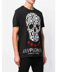 schwarzes bedrucktes T-Shirt mit einem Rundhalsausschnitt von Philipp Plein