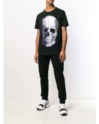 schwarzes bedrucktes T-Shirt mit einem Rundhalsausschnitt von Philipp Plein