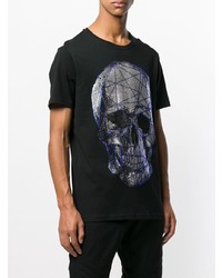 schwarzes bedrucktes T-Shirt mit einem Rundhalsausschnitt von Philipp Plein