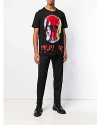 schwarzes bedrucktes T-Shirt mit einem Rundhalsausschnitt von Philipp Plein