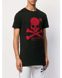 schwarzes bedrucktes T-Shirt mit einem Rundhalsausschnitt von Philipp Plein