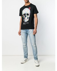 schwarzes bedrucktes T-Shirt mit einem Rundhalsausschnitt von Philipp Plein