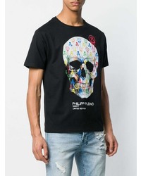 schwarzes bedrucktes T-Shirt mit einem Rundhalsausschnitt von Philipp Plein