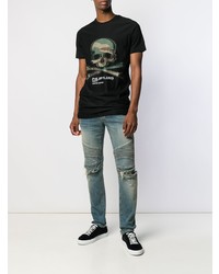 schwarzes bedrucktes T-Shirt mit einem Rundhalsausschnitt von Philipp Plein