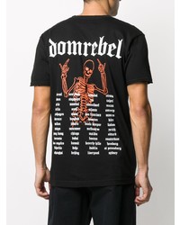 schwarzes bedrucktes T-Shirt mit einem Rundhalsausschnitt von DOMREBEL