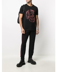 schwarzes bedrucktes T-Shirt mit einem Rundhalsausschnitt von Alexander McQueen