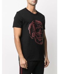 schwarzes bedrucktes T-Shirt mit einem Rundhalsausschnitt von Alexander McQueen