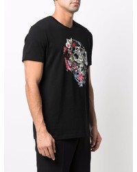 schwarzes bedrucktes T-Shirt mit einem Rundhalsausschnitt von Alexander McQueen