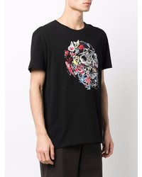 schwarzes bedrucktes T-Shirt mit einem Rundhalsausschnitt von Alexander McQueen