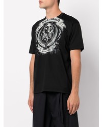 schwarzes bedrucktes T-Shirt mit einem Rundhalsausschnitt von Junya Watanabe MAN