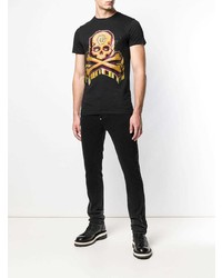 schwarzes bedrucktes T-Shirt mit einem Rundhalsausschnitt von Philipp Plein