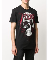 schwarzes bedrucktes T-Shirt mit einem Rundhalsausschnitt von Philipp Plein