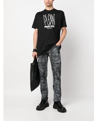 schwarzes bedrucktes T-Shirt mit einem Rundhalsausschnitt von Philipp Plein