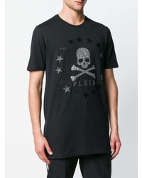 schwarzes bedrucktes T-Shirt mit einem Rundhalsausschnitt von Philipp Plein