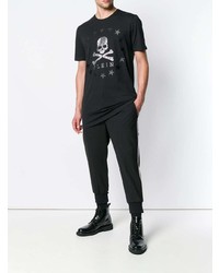 schwarzes bedrucktes T-Shirt mit einem Rundhalsausschnitt von Philipp Plein