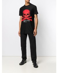 schwarzes bedrucktes T-Shirt mit einem Rundhalsausschnitt von Philipp Plein