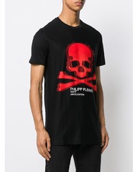 schwarzes bedrucktes T-Shirt mit einem Rundhalsausschnitt von Philipp Plein