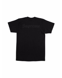 schwarzes bedrucktes T-Shirt mit einem Rundhalsausschnitt von Supreme