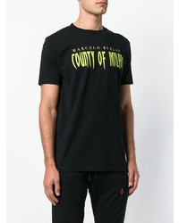 schwarzes bedrucktes T-Shirt mit einem Rundhalsausschnitt von Marcelo Burlon County of Milan