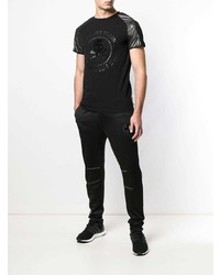 schwarzes bedrucktes T-Shirt mit einem Rundhalsausschnitt von Philipp Plein