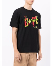 schwarzes bedrucktes T-Shirt mit einem Rundhalsausschnitt von A Bathing Ape