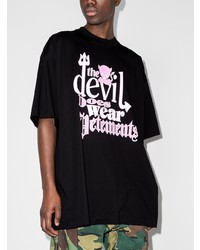 schwarzes bedrucktes T-Shirt mit einem Rundhalsausschnitt von Vetements