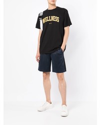 schwarzes bedrucktes T-Shirt mit einem Rundhalsausschnitt von Sporty & Rich