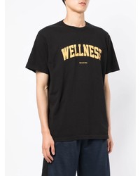 schwarzes bedrucktes T-Shirt mit einem Rundhalsausschnitt von Sporty & Rich