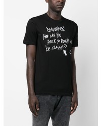 schwarzes bedrucktes T-Shirt mit einem Rundhalsausschnitt von DSQUARED2