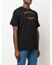 schwarzes bedrucktes T-Shirt mit einem Rundhalsausschnitt von Raf Simons